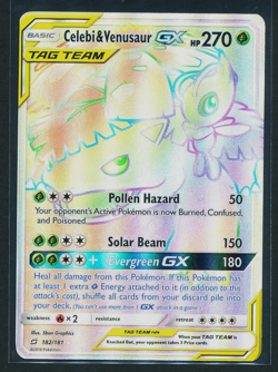 Celebi & Venusaur GX 182/181 Rainbow Secret Rare Pokemon Sun Moon Team Up LP/NM - Image 1