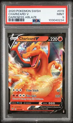 2020 POKEMON SWORD & SHIELD DARKNESS ABLAZE #019 CHARIZARD V PSA 9 - Image 1