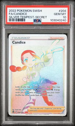 2022 POKEMON SWORD & SHIELD SILVER TEMPEST SECRET #204 FULL ART/CANDICE PSA 10 - Image 1