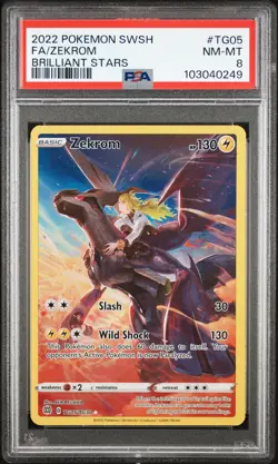 2022 POKEMON SWORD & SHIELD BRILLIANT STARS #TG05 FULL ART/ZEKROM PSA 8 - Image 1