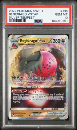 2022 POKEMON SWORD & SHIELD SILVER TEMPEST #136 REGIDRAGO VSTAR PSA 10 - Image 1