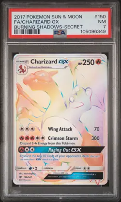2017 POKEMON SUN & MOON BURNING SHADOWS SECRET #150 FULL ART/CHARIZARD GX PSA 7 - Image 1