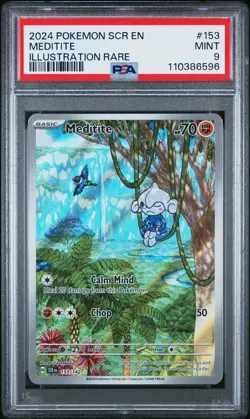 2024 POKEMON SCR EN-STELLAR CROWN ILLUSTRATION RARE #153 MEDITITE PSA 9 - Image 1
