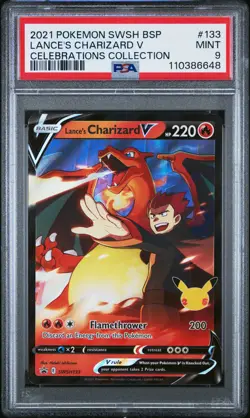 2021 POKEMON SWSH BLACK STAR PROMO CELEBRATIONS COLL LANCE'S CHARIZARD V PSA 9 - Image 1
