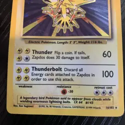 ZAPDOS UNLIMITED (Holo rare) - 16/102 Vintage Pokemon TCG Base set HP/DMG - Image 4