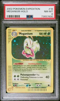 Pokemon Meganium Holo 2002 Expedition Base #18 PSA 8 NM-MT - Image 1