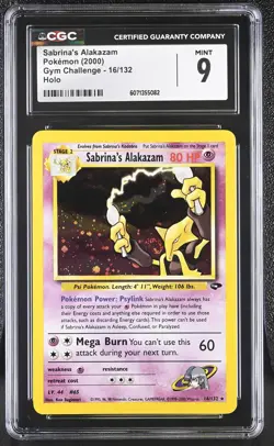 CGC 9 MINT Sabrina's Alakazam 2000 Gym Challenge 16/132 Holo SWIRL Pokemon Card - Image 1