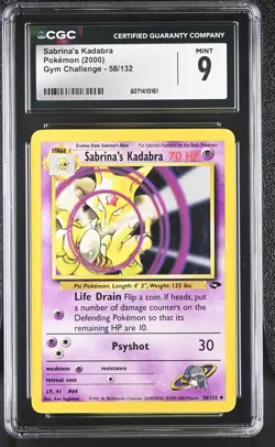 CGC 9 MINT Sabrina's Kadabra 2000 Gym Challenge 58/132 Pokemon Card - Image 1