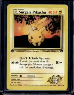 Pokemon Cards: Gym Challenge 1st Edition Common: Lt. Surge's Pikachu 84/132 - Image 1