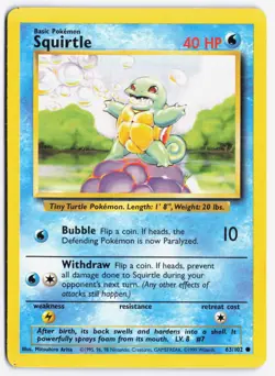 Squirtle Base Set Pokemon Card 63/102 TCG Common Vintage 1999 WoTC - Image 1