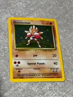 Pokemon TCG Hitmonchan Base Set Holo Card 7/102 Unlimited Rare - LP - Image 1