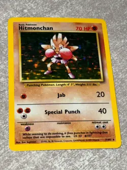 Pokemon TCG Hitmonchan Base Set Holo Card 7/102 Unlimited Rare - LP - Image 4
