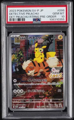 2023 POKEMON JAPANESE SV-P PROMO #098 DETECTIVE PIKACHU PSA 10 - Image 1