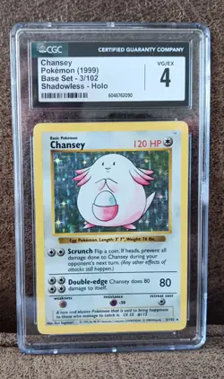 Chansey 003/102 Base Set (Shadowless) Holo CGC 4 Pokemon - Image 1