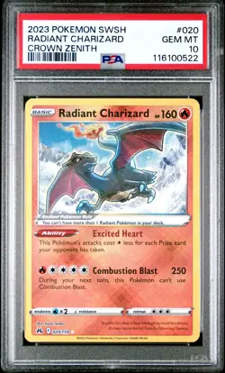 2023 POKEMON SWORD & SHIELD CROWN ZENITH #020 RADIANT CHARIZARD PSA 10 - Image 1