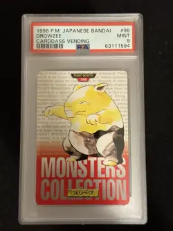 1996 Pokemon Japanese Bandai Carddass Vending #96 Drowzee PSA 9 MINT Red - Image 1