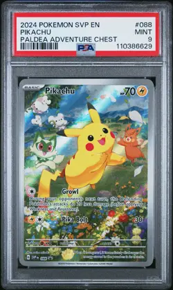 2024 POKEMON SVP EN-SV BLACK STAR PROMO PALDEA ADVENTURE CHEST PIKACHU PSA 9 - Image 1
