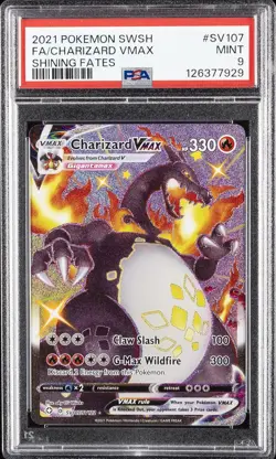 2021 POKEMON SWORD & SHIELD SHINING FATES #SV107 FULL ART/CHARIZARD VMAX PSA 9 - Image 1