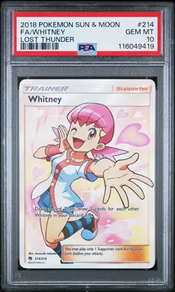 2018 POKEMON SUN & MOON LOST THUNDER #214 FULL ART/WHITNEY PSA 10 - Image 1