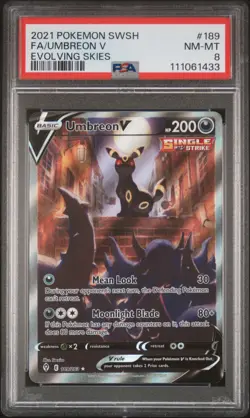 2021 POKEMON SWORD & SHIELD EVOLVING SKIES #189 FULL ART/UMBREON V PSA 8 - Image 1