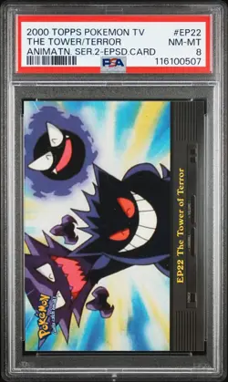 2000 TOPPS POKEMON TV ANIMATION SER 2 EPISODE CARDS THE TOWER OF TERROR PSA 8 - Image 1