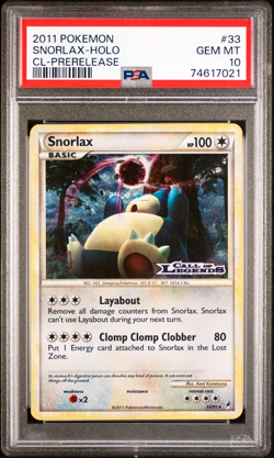 PSA 10 GEM MINT PRERELEASE Snorlax 33/95 Call Of Legends Holo Promo Pokemon Card - Image 1