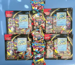 x4 Pokemon Mega Evolution 3 Pack Blister Packs (GoldDuck) & 4 Hanger Packs - Image 1