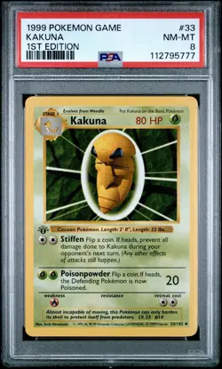 PSA 8 NM-MT Kakuna 033/102 Base Set (Shadowless) 1ST EDITION Pokemon 1999 - Image 1