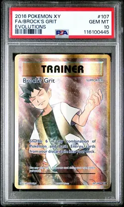 2016 POKEMON XY EVOLUTIONS #107 FULL ART/BROCK'S GRIT PSA 10 - Image 1