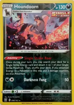 096/163 HOUNDOOM REVERSE HOLO BATTLE STYLES POKEMON CARD - Image 1