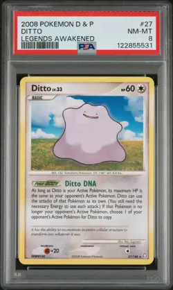 2008 POKEMON DIAMOND & PEARL LEGENDS AWAKENED #27 DITTO PSA 8 - Image 1