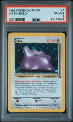 1999 POKEMON FOSSIL #3 DITTO-HOLO PSA 8 - Image 1