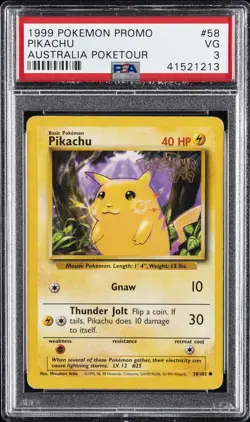 1999 POKEMON BASE SET UNLIMITED PROMO AUSTRALIA POKETOUR #58 PIKACHU PSA 3 - Image 1