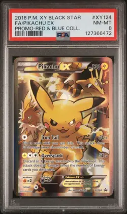 2016 POKEMON XY BLACK STAR PROMO RED & BLUE COLL FULL ART/PIKACHU EX PSA 8 - Image 1