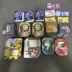 Pokemon 9 Empty Tins, 3 Greninja Binders, And Stickers Lot - Image 1
