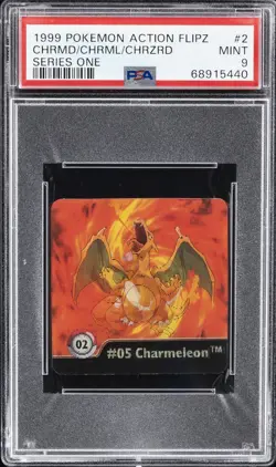 1999 POKEMON ACTION FLIPZ SER ONE #2 CHARIZARD/CHARMANDER/CHARMELEON PSA 9 - Image 1