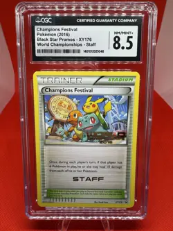 CGC 8.5 NM-MINT 2016 Champions Festival STAFF XY176 Worlds 16 Promo Pokemon Card - Image 1