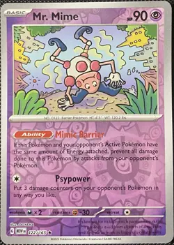 Mr. Mime 122/165 Sv: Scarlet & Violet 151 Reverse Holo - Pokemon Card - Image 1