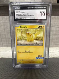 CGC GEM MINT 10 Pikachu Pokemon Card #214 Black Star Promo Illustration Contest - Image 1