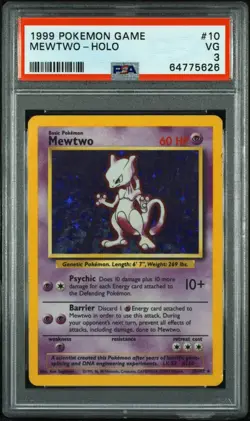 1999 Pokemon Game Mewtwo #10 Holo PSA 3 VG - Image 1