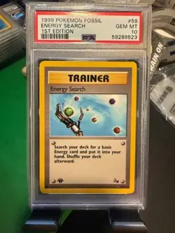 Pokemon PSA 10 GEM MINT Energy Search 59/62 Fossil 1st Edition Common - Image 1