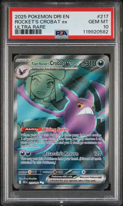 2025 POKEMON DRI EN-DESTINED RIVALS ULTRA RARE TEAM ROCKET'S CROBAT EX PSA 10 - Image 1