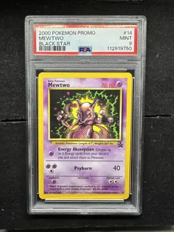 PSA 9 Mint Mewtwo #14 Black Star Promo Pokemon Card TCG WOTC 2000 - Image 1