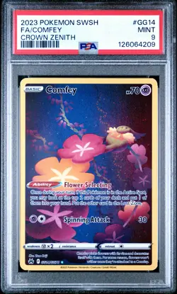 2023 POKEMON SWORD & SHIELD CROWN ZENITH #GG14 FULL ART/COMFEY PSA 9 - Image 1