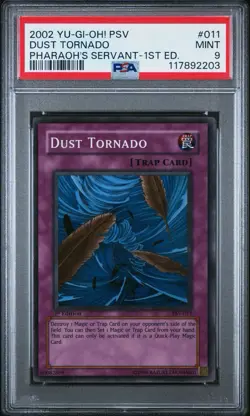2002 Yu-Gi-Oh! Dust Tornado Pharaoh’s Servant PSV 1st Edition Super Rare PSA 9 - Image 1