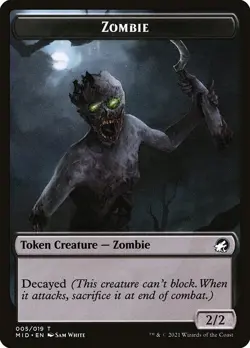 FOIL Zombie Token 10x - Black - White Art - MID Midnight Hunt MTG Magic NM - Image 1