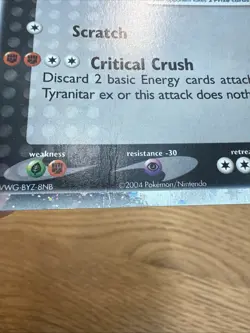 Pokemon TCG Tyranitar EX 17/17 Pop Series 1 Ultra Rare Holo Card #17/17 Creased* - Image 4
