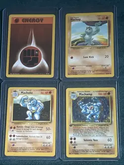1999 Pokemon 1st Edition Base Set Machamp Holo Machoke/Machop/Energy - 4 Cards - Image 1