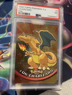 Pokemon TCG 1999 Topps Charizard Foil Black Topps #6 PSA 7 - Image 3