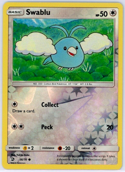 Pokemon TCG Swablu 56/70 Sun Moon Dragon Majesty Reverse Holo - Image 1